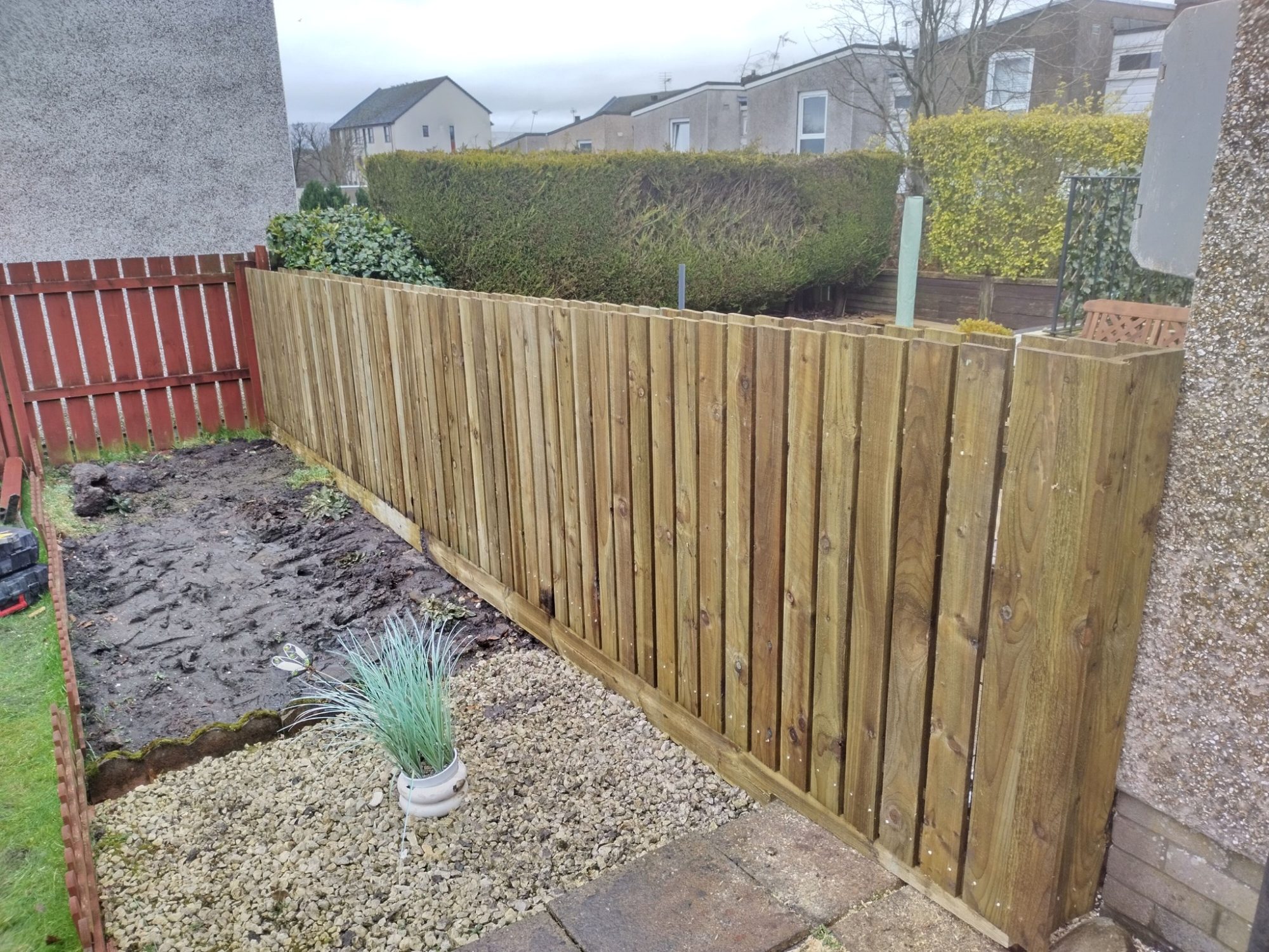 New installed oak wood fence